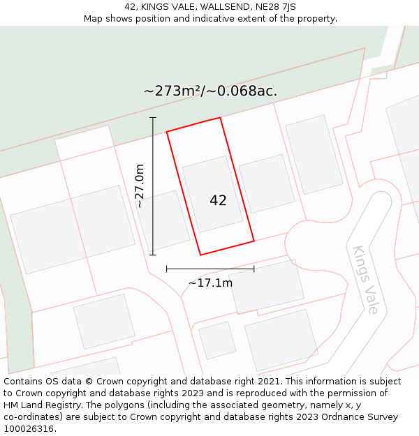 42, KINGS VALE, WALLSEND, NE28 7JS: Plot and title map