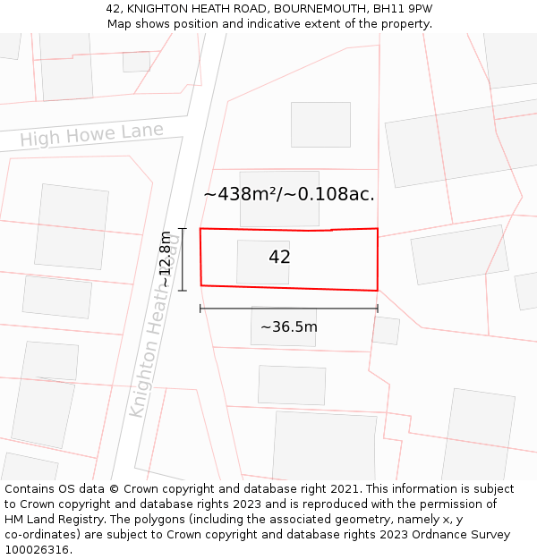 42, KNIGHTON HEATH ROAD, BOURNEMOUTH, BH11 9PW: Plot and title map