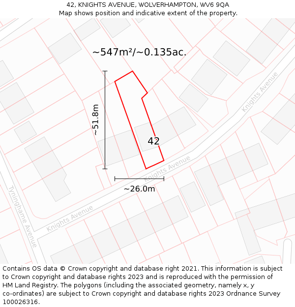 42, KNIGHTS AVENUE, WOLVERHAMPTON, WV6 9QA: Plot and title map