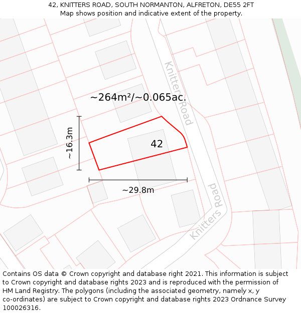 42, KNITTERS ROAD, SOUTH NORMANTON, ALFRETON, DE55 2FT: Plot and title map