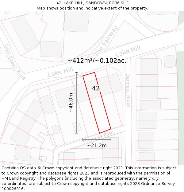 42, LAKE HILL, SANDOWN, PO36 9HF: Plot and title map