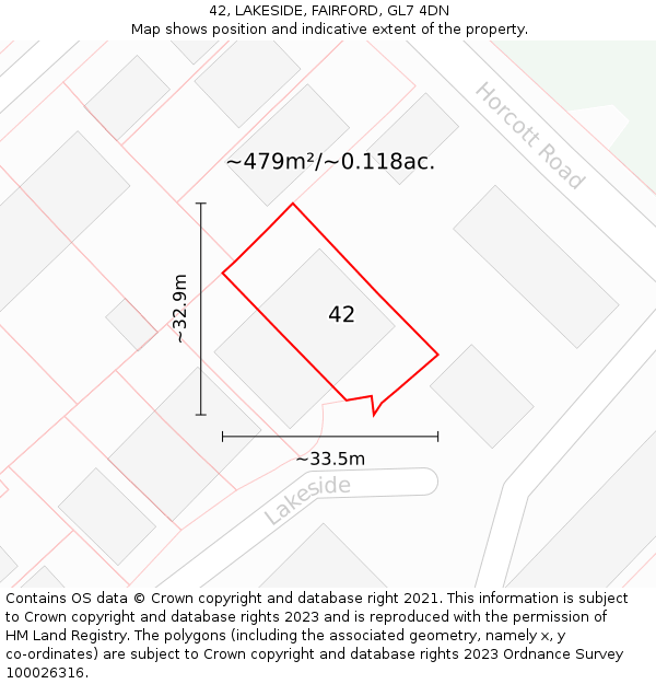 42, LAKESIDE, FAIRFORD, GL7 4DN: Plot and title map