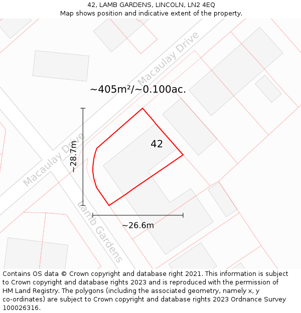 42, LAMB GARDENS, LINCOLN, LN2 4EQ: Plot and title map