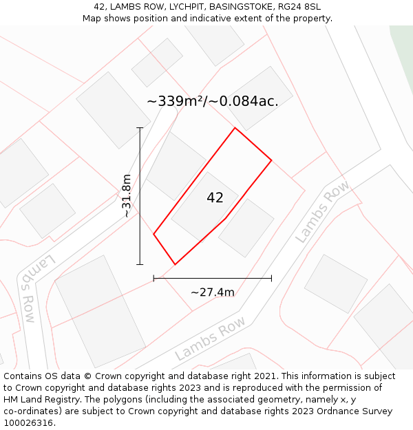 42, LAMBS ROW, LYCHPIT, BASINGSTOKE, RG24 8SL: Plot and title map