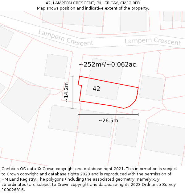 42, LAMPERN CRESCENT, BILLERICAY, CM12 0FD: Plot and title map