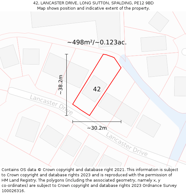 42, LANCASTER DRIVE, LONG SUTTON, SPALDING, PE12 9BD: Plot and title map