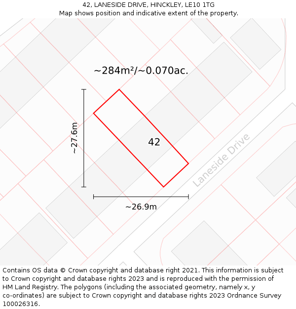 42, LANESIDE DRIVE, HINCKLEY, LE10 1TG: Plot and title map