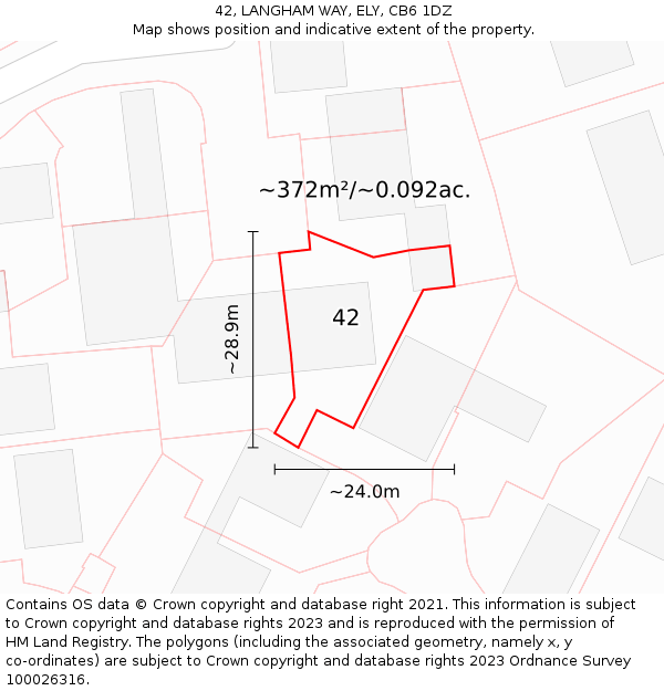 42, LANGHAM WAY, ELY, CB6 1DZ: Plot and title map