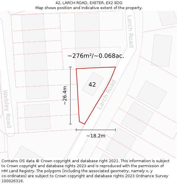 42, LARCH ROAD, EXETER, EX2 9DG: Plot and title map