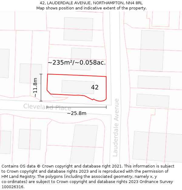 42, LAUDERDALE AVENUE, NORTHAMPTON, NN4 8RL: Plot and title map