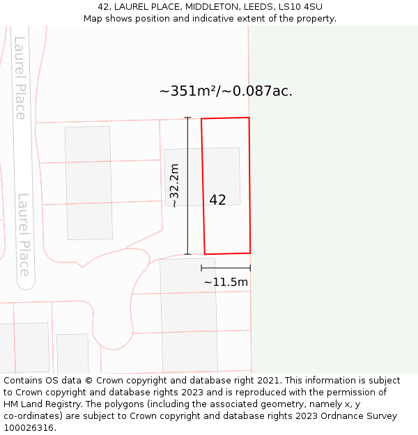 42, LAUREL PLACE, MIDDLETON, LEEDS, LS10 4SU: Plot and title map