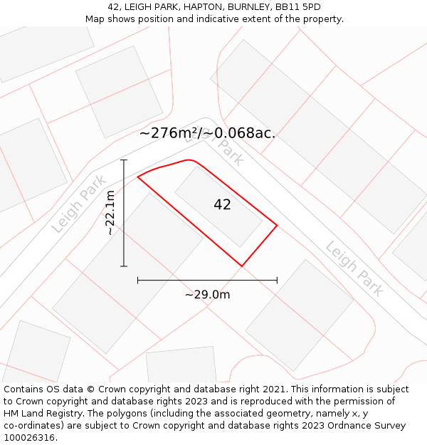 42, LEIGH PARK, HAPTON, BURNLEY, BB11 5PD: Plot and title map