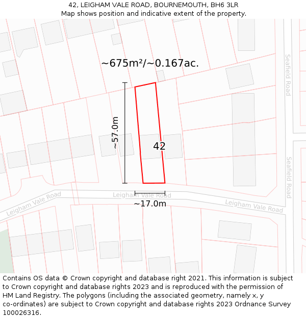 42, LEIGHAM VALE ROAD, BOURNEMOUTH, BH6 3LR: Plot and title map