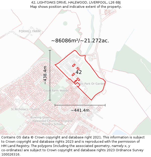 42, LIGHTOAKS DRIVE, HALEWOOD, LIVERPOOL, L26 6BJ: Plot and title map