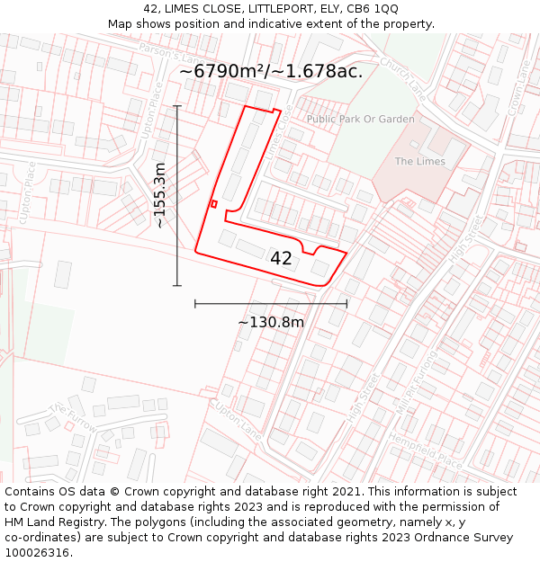 42, LIMES CLOSE, LITTLEPORT, ELY, CB6 1QQ: Plot and title map