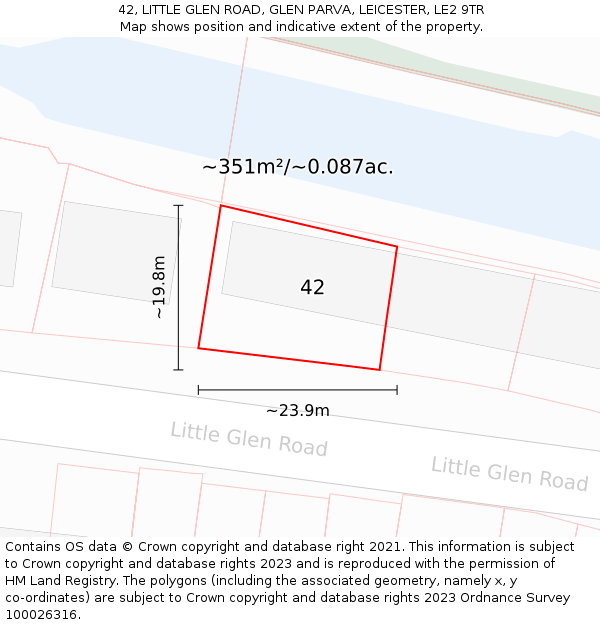 42, LITTLE GLEN ROAD, GLEN PARVA, LEICESTER, LE2 9TR: Plot and title map