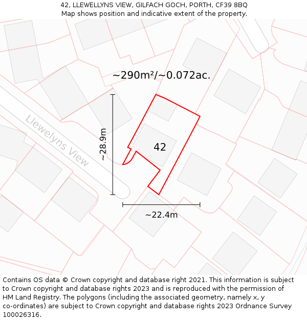 42, LLEWELLYNS VIEW, GILFACH GOCH, PORTH, CF39 8BQ: Plot and title map