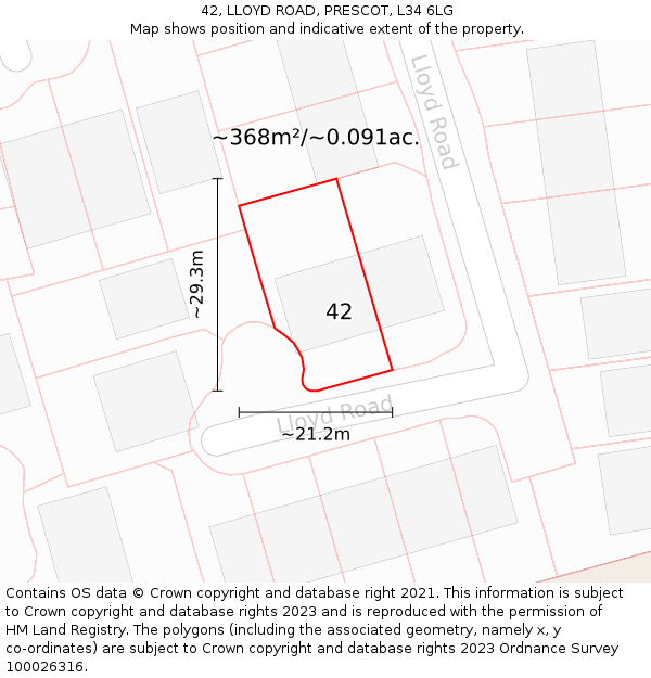 42, LLOYD ROAD, PRESCOT, L34 6LG: Plot and title map