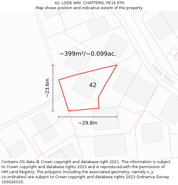 42, LODE WAY, CHATTERIS, PE16 6TN: Plot and title map
