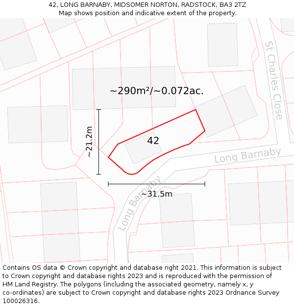 42, LONG BARNABY, MIDSOMER NORTON, RADSTOCK, BA3 2TZ: Plot and title map