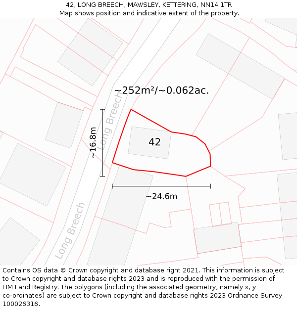 42, LONG BREECH, MAWSLEY, KETTERING, NN14 1TR: Plot and title map