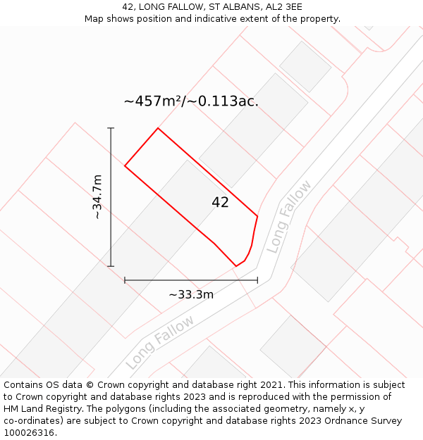 42, LONG FALLOW, ST ALBANS, AL2 3EE: Plot and title map
