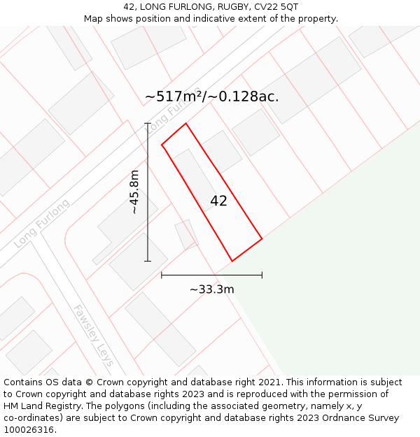 42, LONG FURLONG, RUGBY, CV22 5QT: Plot and title map