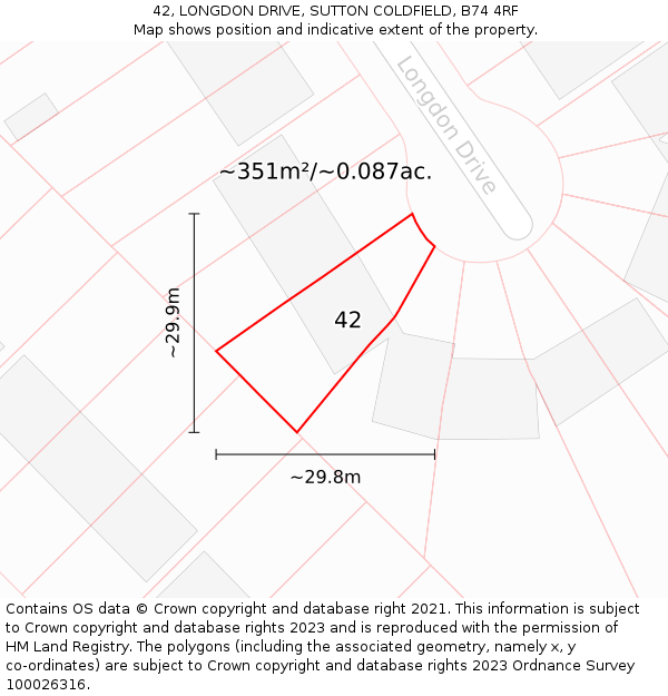 42, LONGDON DRIVE, SUTTON COLDFIELD, B74 4RF: Plot and title map