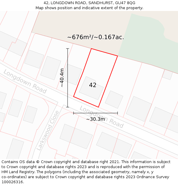 42, LONGDOWN ROAD, SANDHURST, GU47 8QG: Plot and title map
