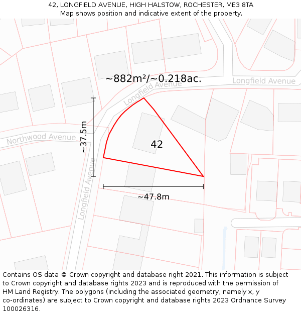 42, LONGFIELD AVENUE, HIGH HALSTOW, ROCHESTER, ME3 8TA: Plot and title map