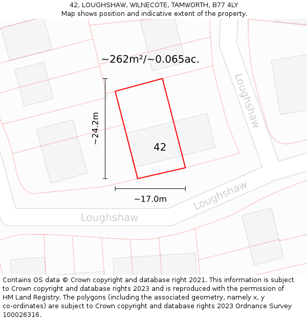 42, LOUGHSHAW, WILNECOTE, TAMWORTH, B77 4LY: Plot and title map
