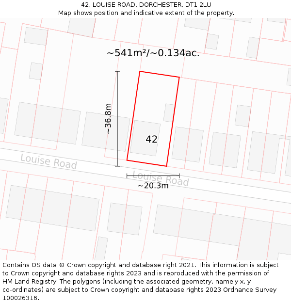 42, LOUISE ROAD, DORCHESTER, DT1 2LU: Plot and title map
