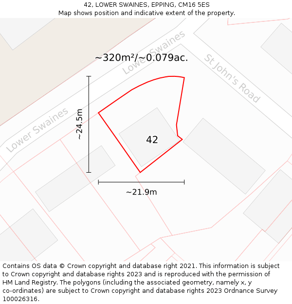 42, LOWER SWAINES, EPPING, CM16 5ES: Plot and title map