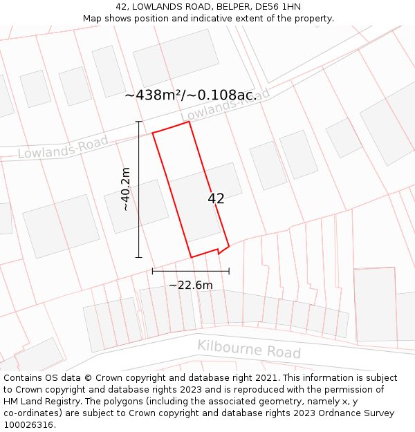 42, LOWLANDS ROAD, BELPER, DE56 1HN: Plot and title map