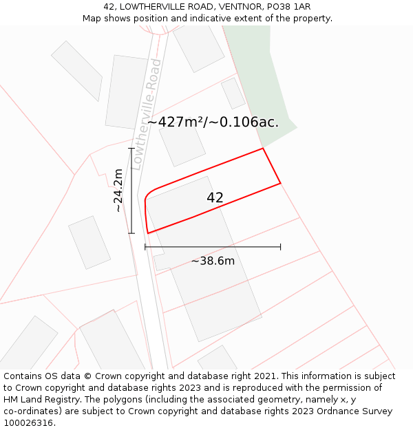 42, LOWTHERVILLE ROAD, VENTNOR, PO38 1AR: Plot and title map