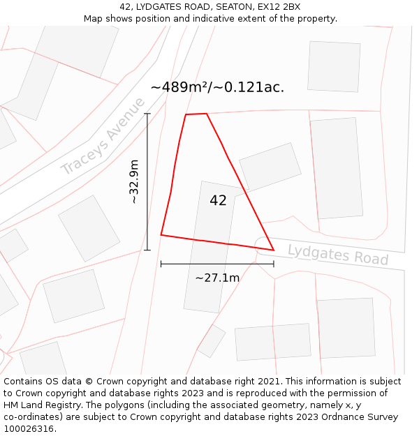 42, LYDGATES ROAD, SEATON, EX12 2BX: Plot and title map
