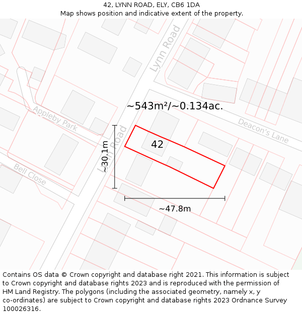 42, LYNN ROAD, ELY, CB6 1DA: Plot and title map