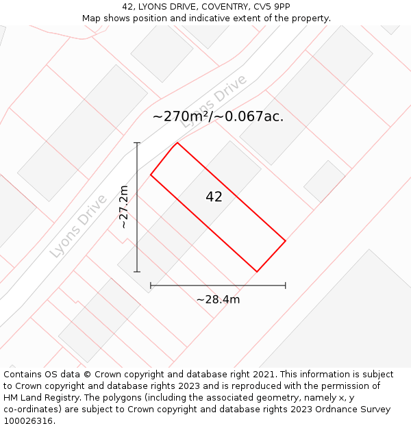 42, LYONS DRIVE, COVENTRY, CV5 9PP: Plot and title map