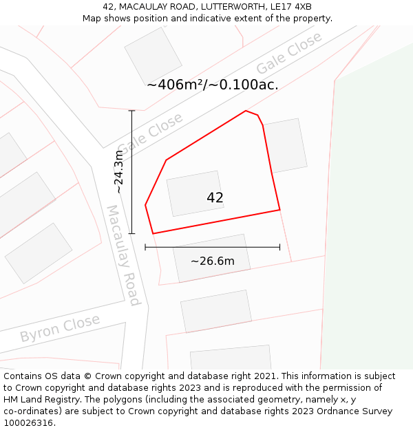 42, MACAULAY ROAD, LUTTERWORTH, LE17 4XB: Plot and title map