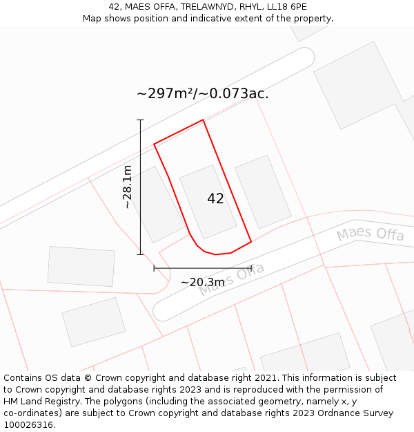 42, MAES OFFA, TRELAWNYD, RHYL, LL18 6PE: Plot and title map