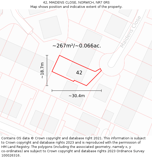 42, MAIDENS CLOSE, NORWICH, NR7 0RS: Plot and title map