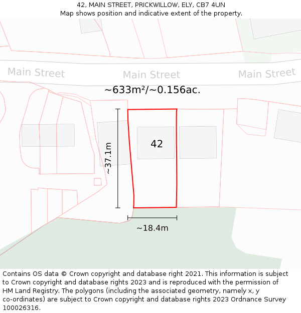 42, MAIN STREET, PRICKWILLOW, ELY, CB7 4UN: Plot and title map