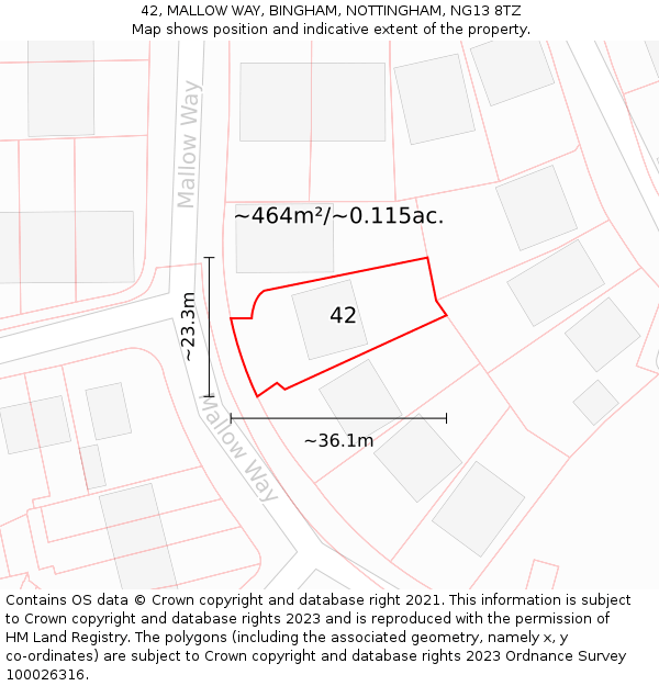 42, MALLOW WAY, BINGHAM, NOTTINGHAM, NG13 8TZ: Plot and title map