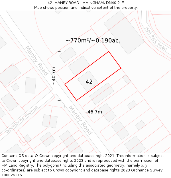 42, MANBY ROAD, IMMINGHAM, DN40 2LE: Plot and title map