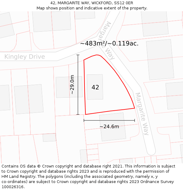 42, MARGARITE WAY, WICKFORD, SS12 0ER: Plot and title map