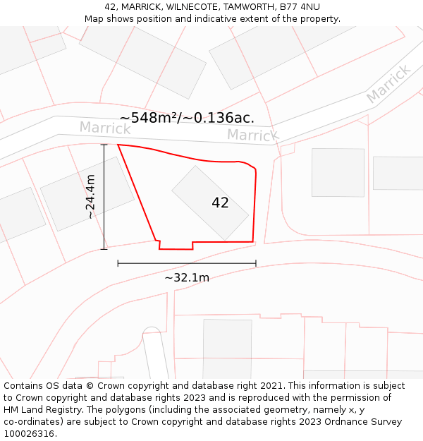 42, MARRICK, WILNECOTE, TAMWORTH, B77 4NU: Plot and title map