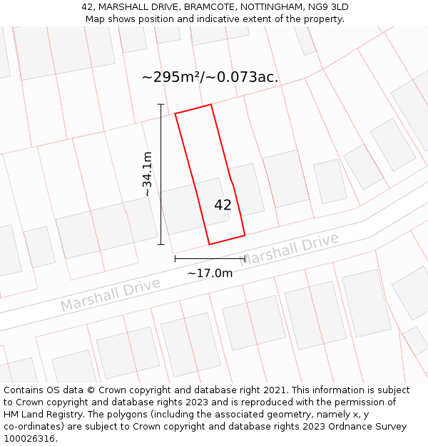 42, MARSHALL DRIVE, BRAMCOTE, NOTTINGHAM, NG9 3LD: Plot and title map