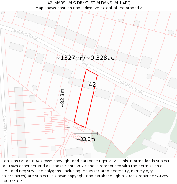 42, MARSHALS DRIVE, ST ALBANS, AL1 4RQ: Plot and title map