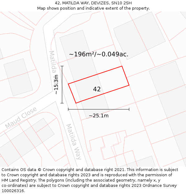 42, MATILDA WAY, DEVIZES, SN10 2SH: Plot and title map