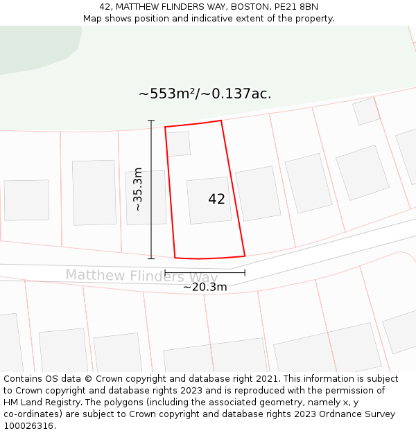 42, MATTHEW FLINDERS WAY, BOSTON, PE21 8BN: Plot and title map